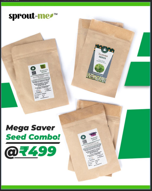 SEED COMBO MEGA SAVER, 6 PACKS! (2x radish, 2x clover, 2x alfalfa)